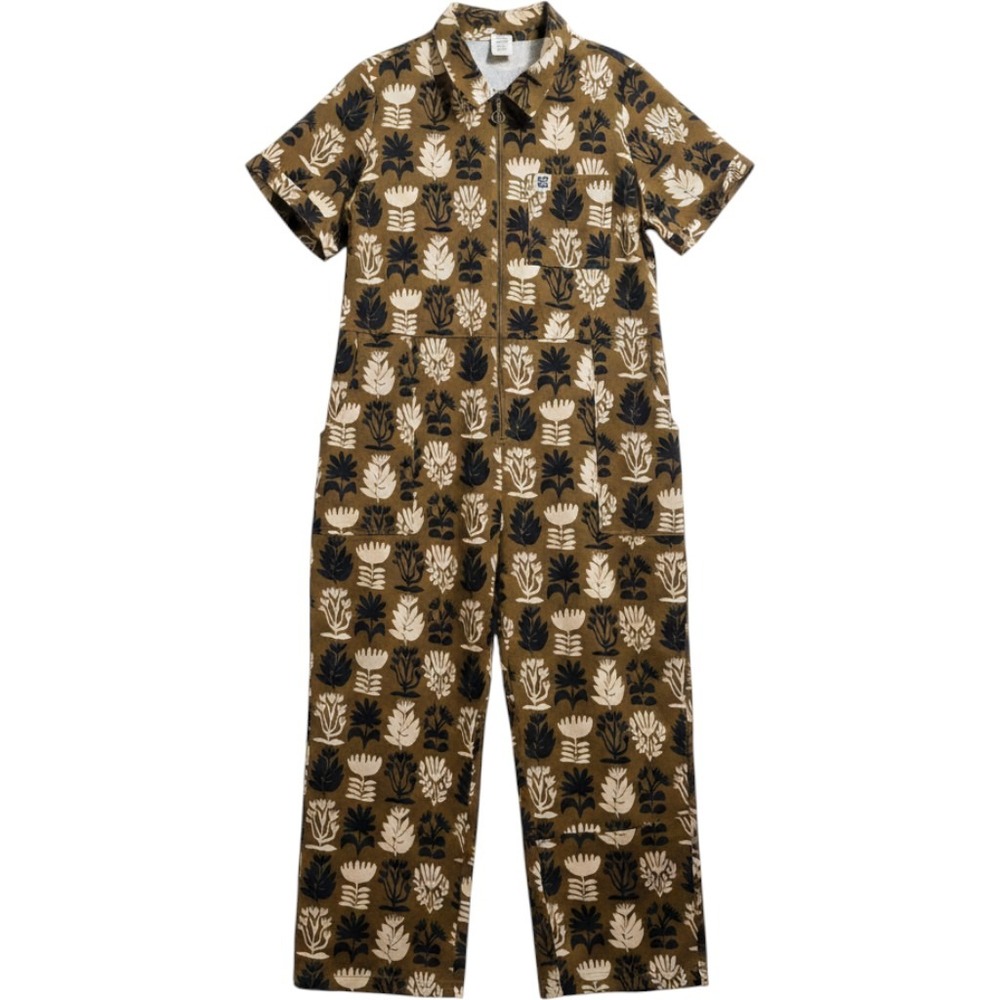 Lucy & Yak Organic Cotton Floral Boiler Suit Jumpsuit Brown US 14 UK 18 Boho